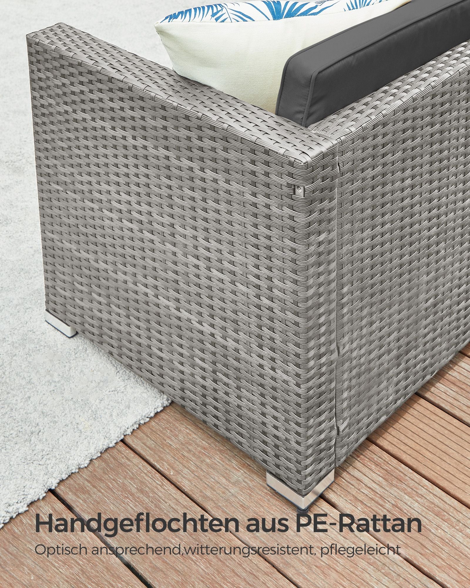Balcony furniture set-PE-POLYROTAN-With pillows and glass table