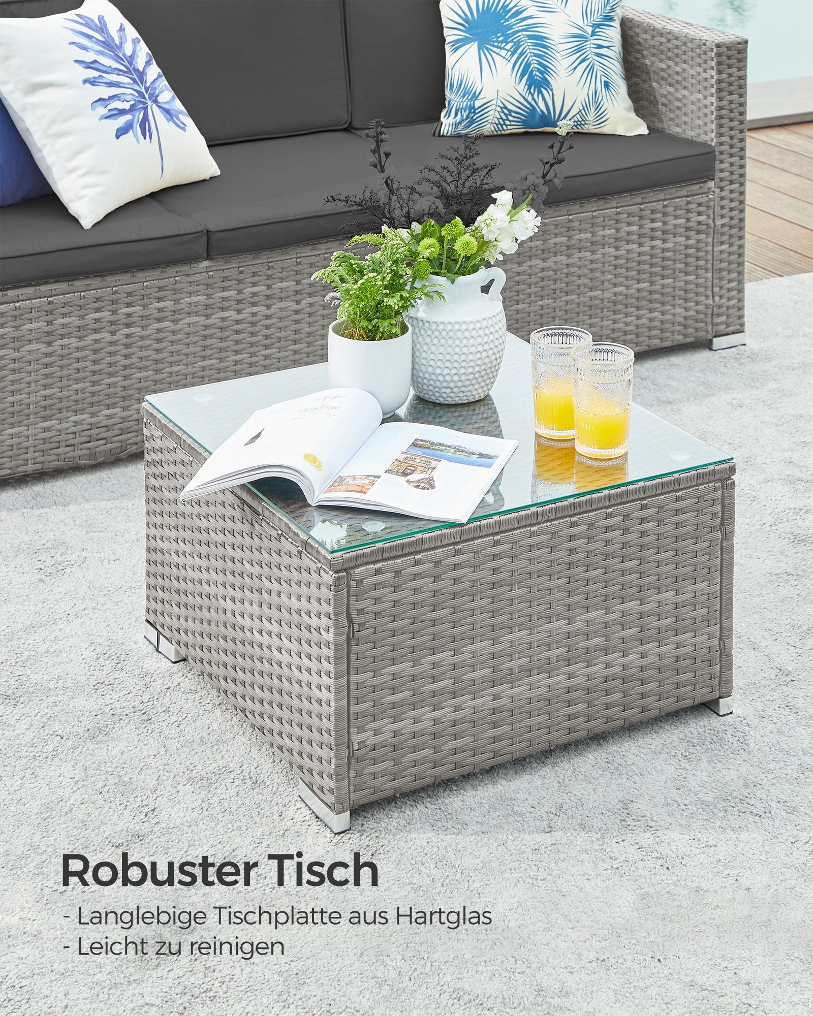 Balcony furniture set-PE-POLYROTAN-With pillows and glass table