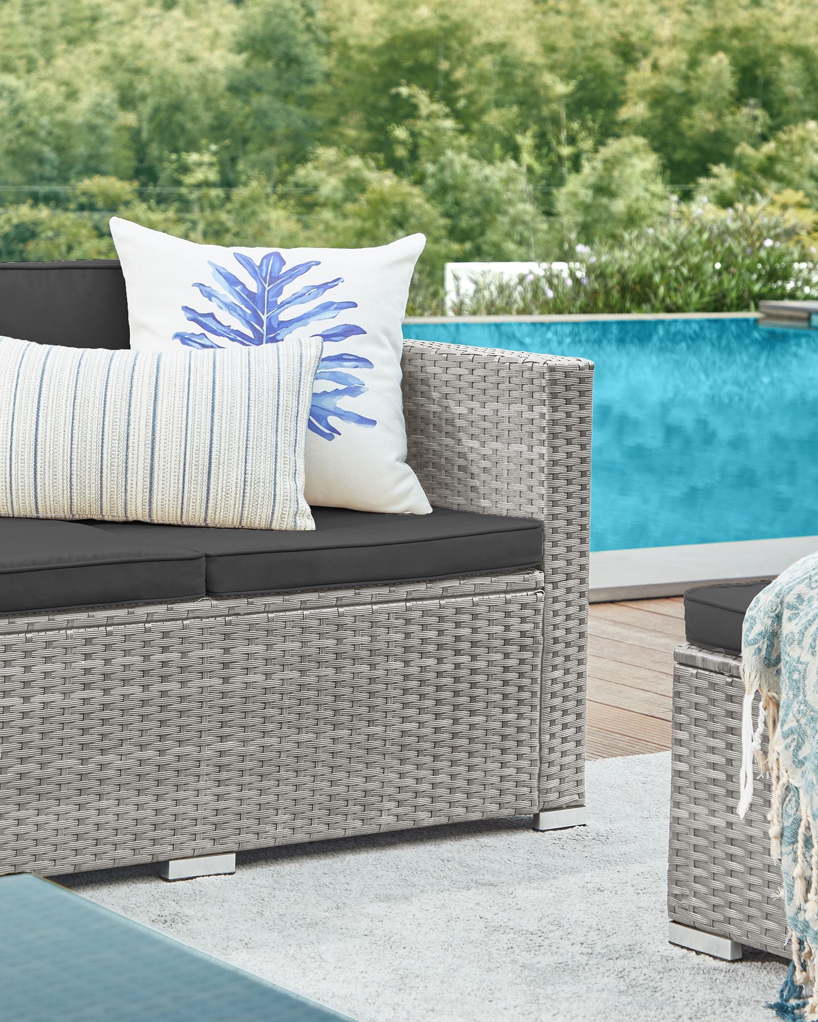 Balcony furniture set-PE-POLYROTAN-With pillows and glass table