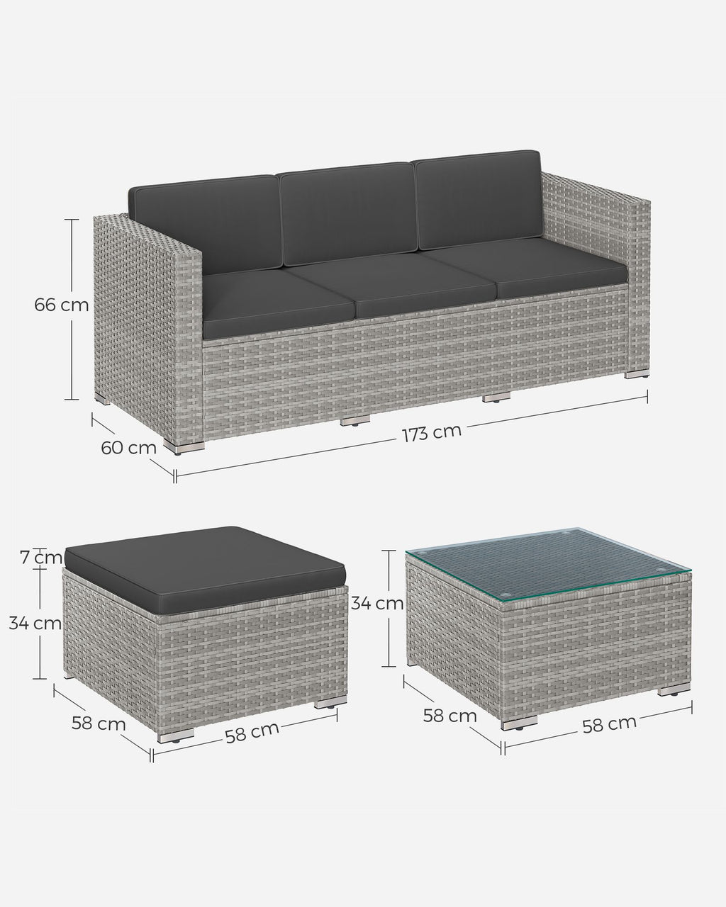Balcony furniture set-PE-POLYROTAN-With pillows and glass table