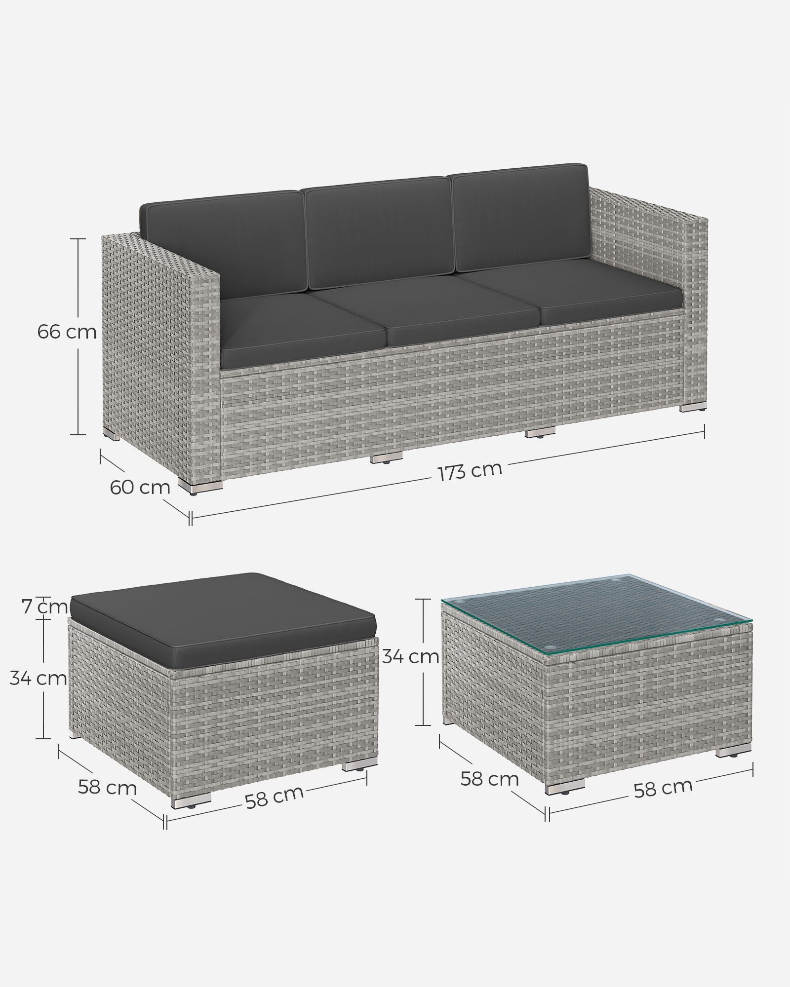 Balcony furniture set-PE-POLYROTAN-With pillows and glass table