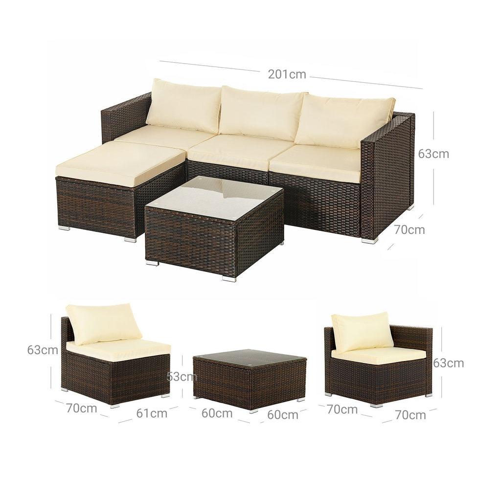 Garden furniture set - Polyrotan Lounge Set - Garden table with glass top - Brown/Beige