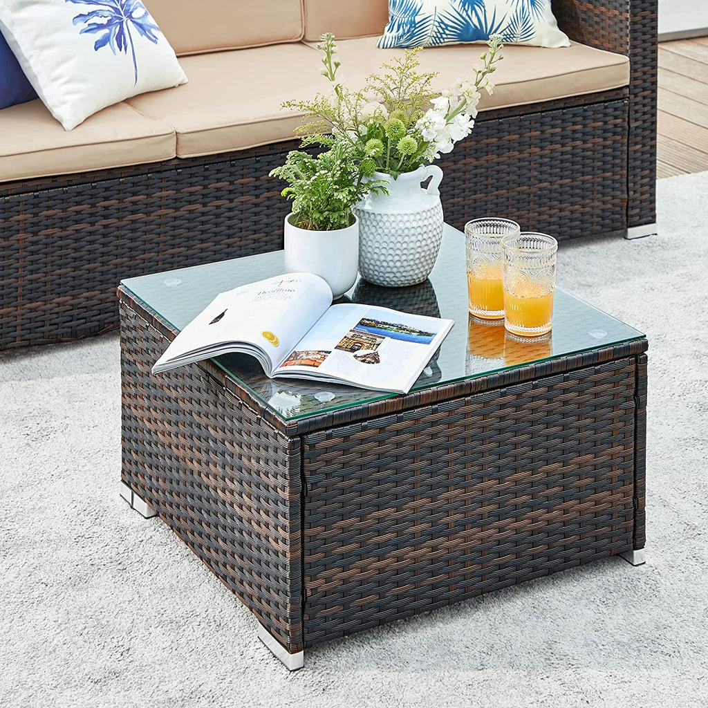 Lounge set - Garden furniture set - Corner sofa with table - Glass top - Brown
