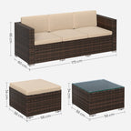 Lounge set - Garden furniture set - Corner sofa with table - Glass top - Brown