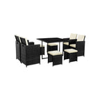 Garden furniture set - Lounge set - Rattan look - 2 chairs and glass table - Black