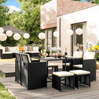 Garden furniture set - Lounge set - Rattan look - 2 chairs and glass table - Black