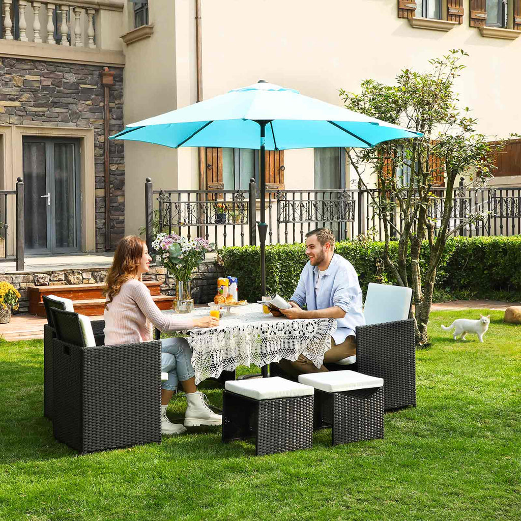Garden furniture set - Lounge set - Rattan look - 2 chairs and glass table - Black
