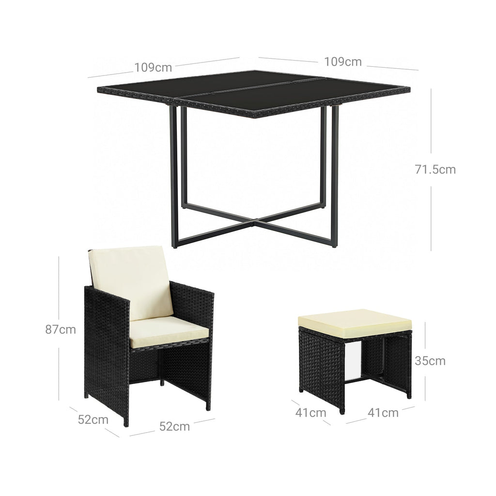 Garden furniture set - Lounge set - Rattan look - 2 chairs and glass table - Black