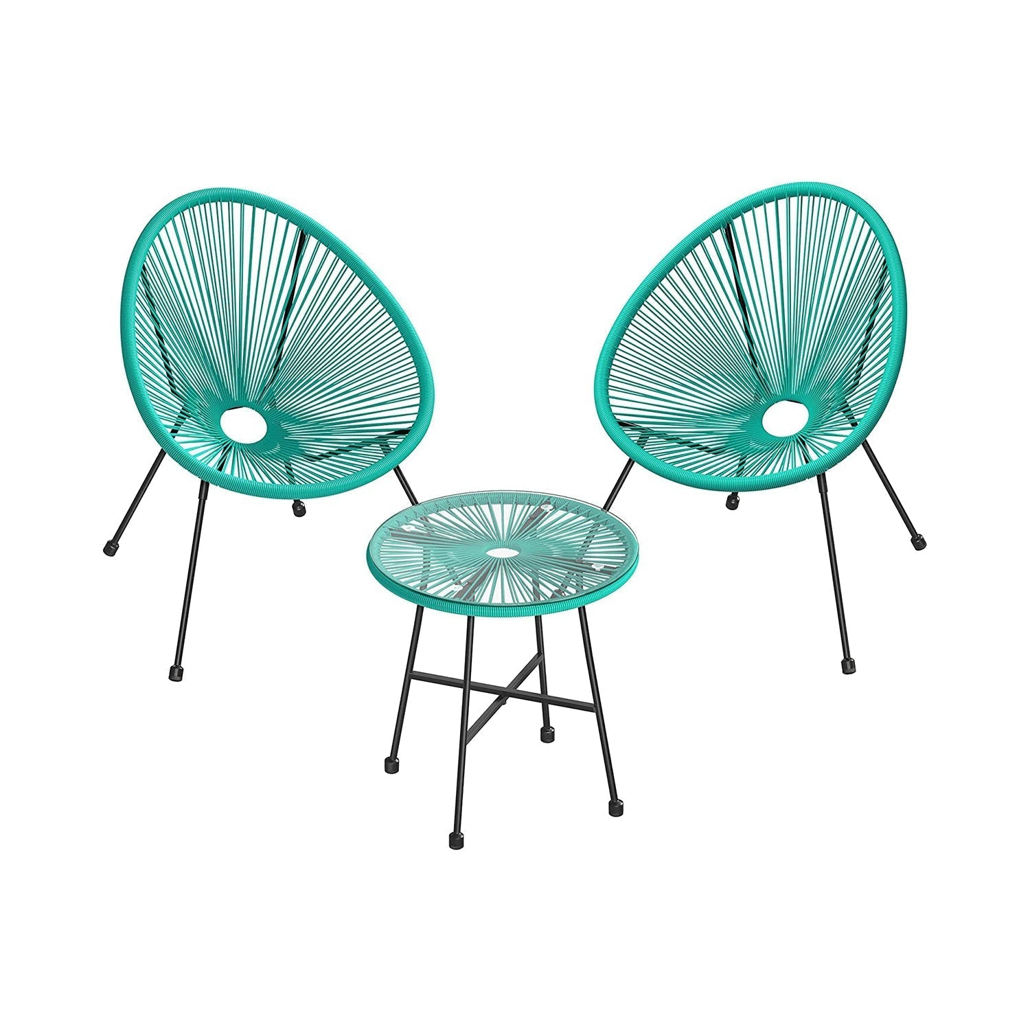 Garden furniture set - Balcony furniture - Set of 3 - Glass table top - 2 chairs - Black