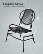 Balcony furniture set - Set of 3 - with table and 2 chairs - ink -black