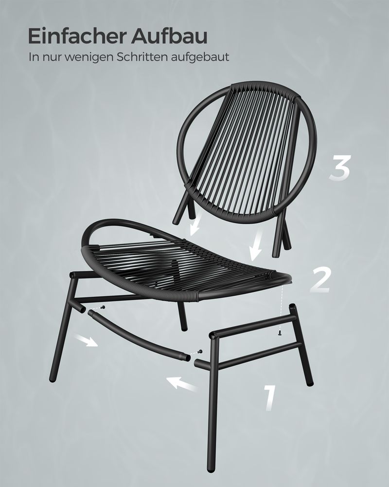 Balcony furniture set - Set of 3 - with table and 2 chairs - ink -black