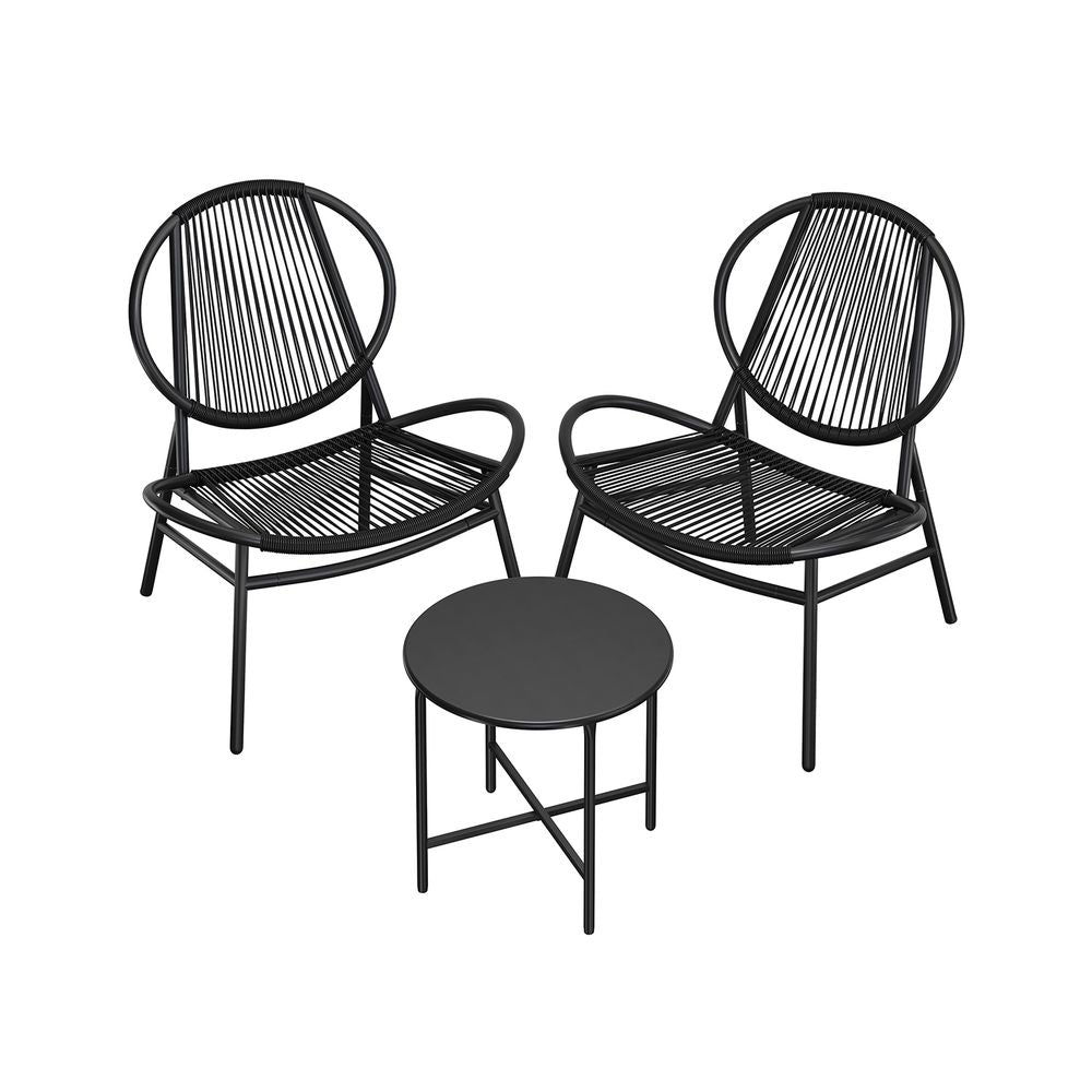 Balcony furniture set - Set of 3 - with table and 2 chairs - ink -black