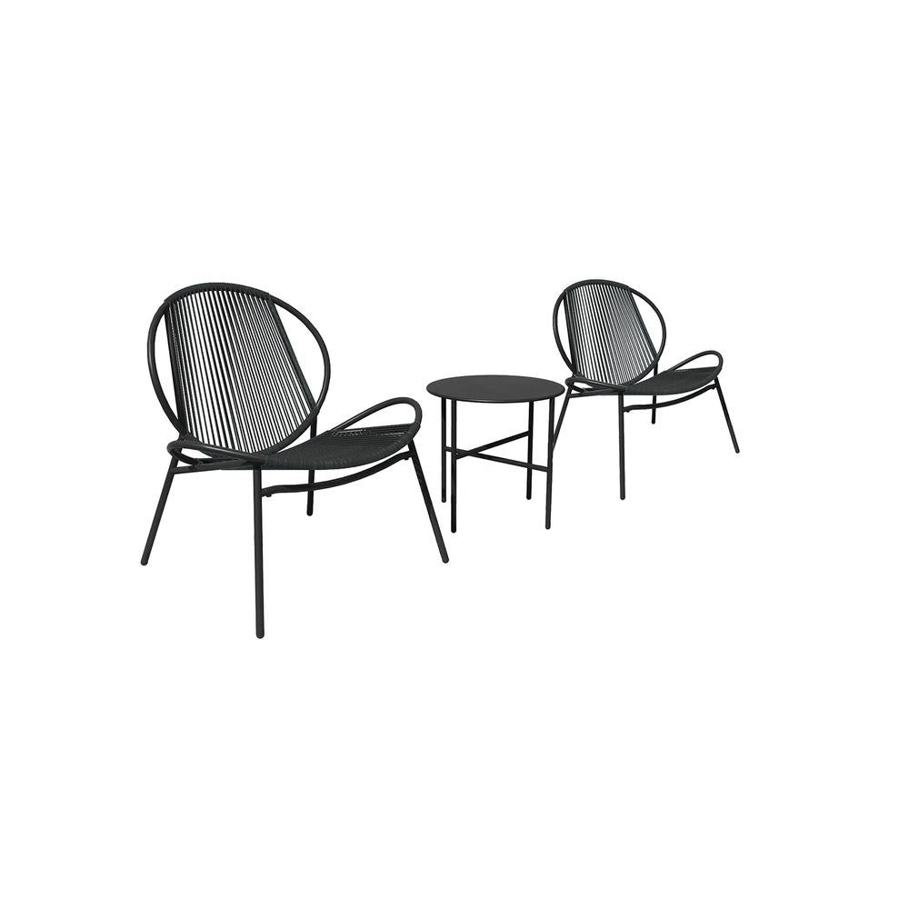 Balcony furniture set - Set of 3 - with table and 2 chairs - ink -black