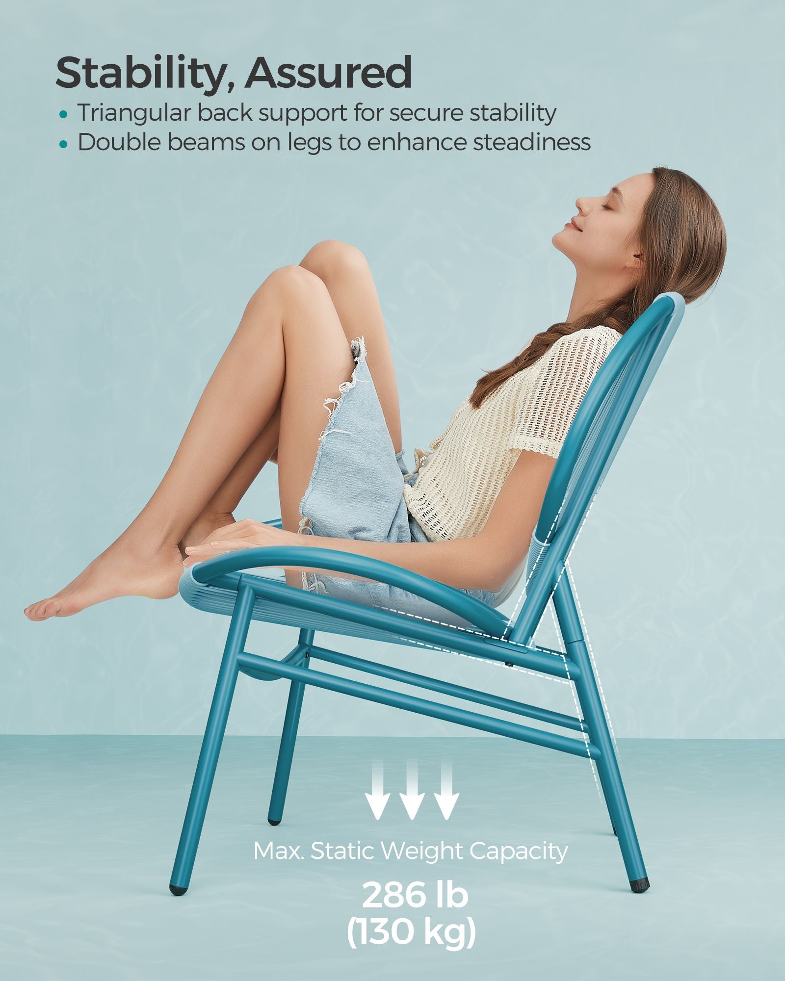 Balcony furniture set - set of 3 - with table and 2 chairs - sea blue