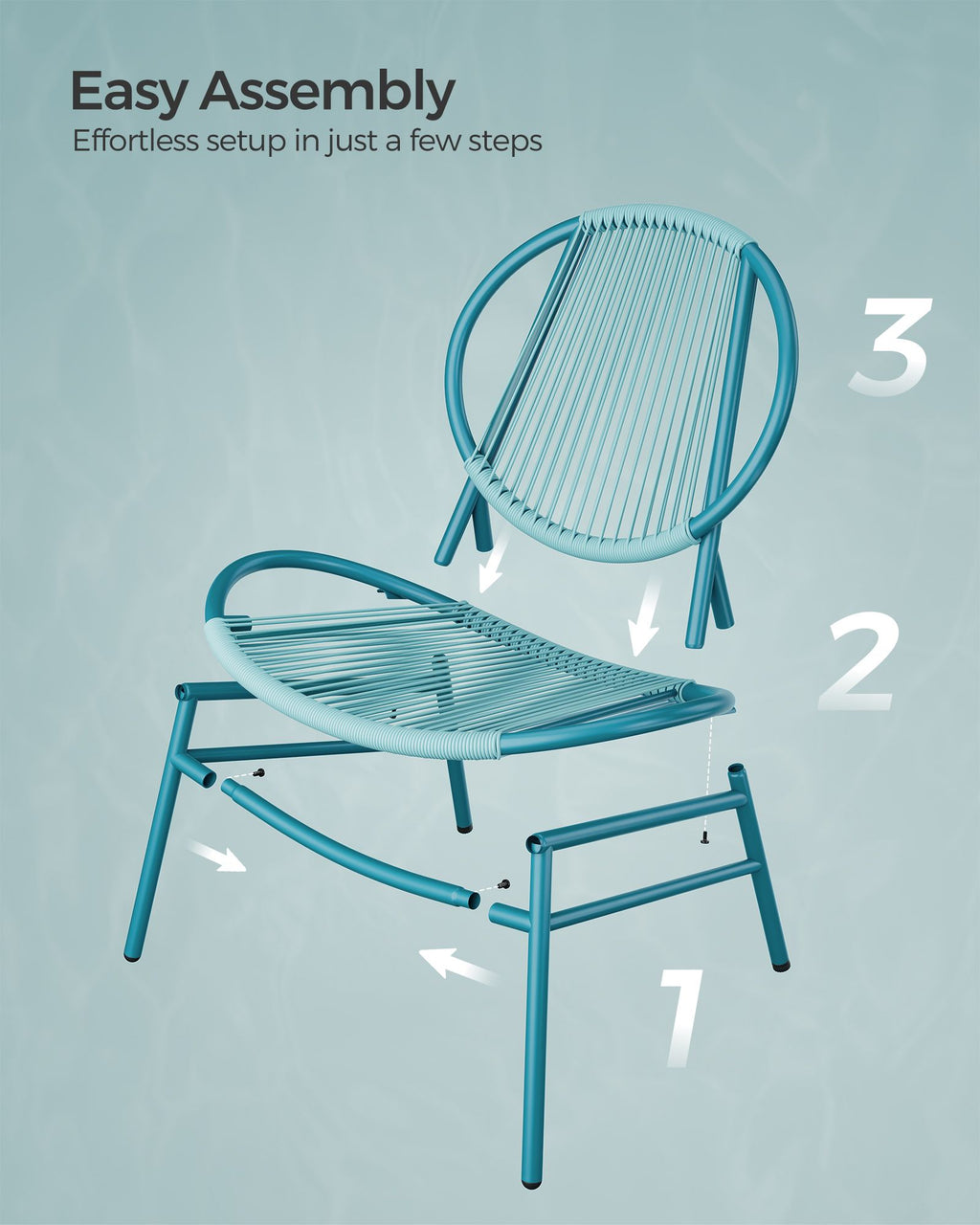 Balcony furniture set - set of 3 - with table and 2 chairs - sea blue