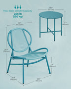 Balcony furniture set - set of 3 - with table and 2 chairs - sea blue