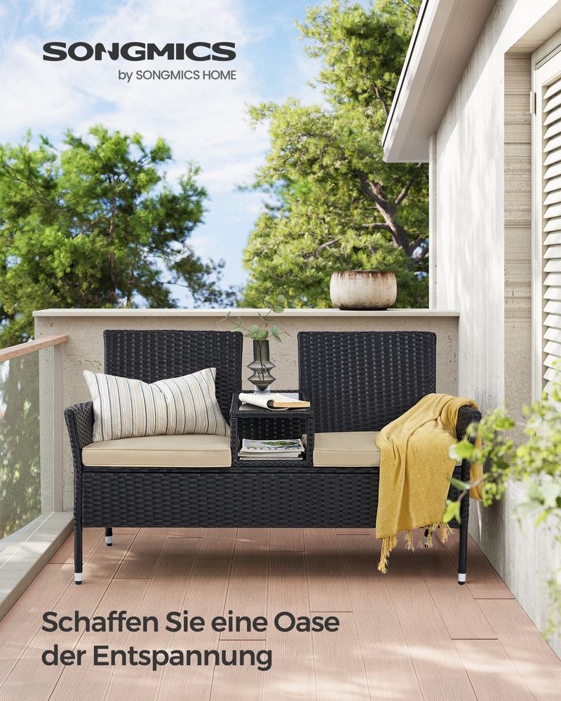Garden chair - Garden furniture set - Balcony furniture - With Table - Soft seat - Black