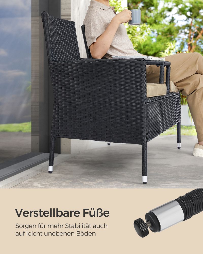 Garden chair - Garden furniture set - Balcony furniture - With Table - Soft seat - Black
