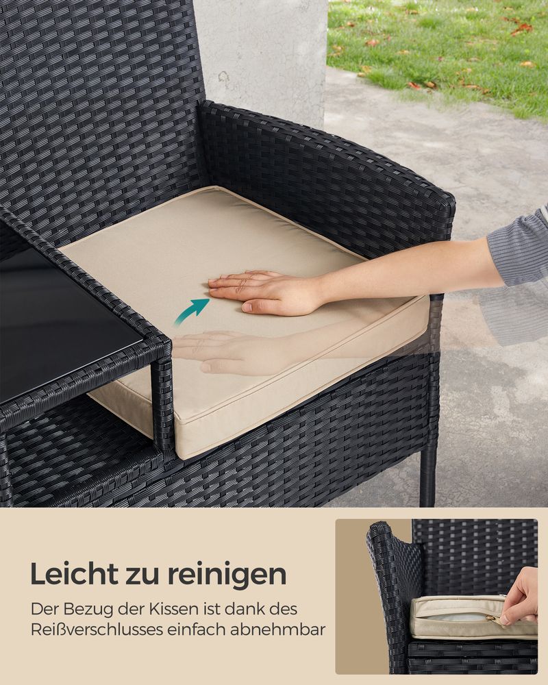 Garden chair - Garden furniture set - Balcony furniture - With Table - Soft seat - Black