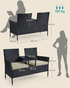 Garden chair - Garden furniture set - Balcony furniture - With Table - Soft seat - Black