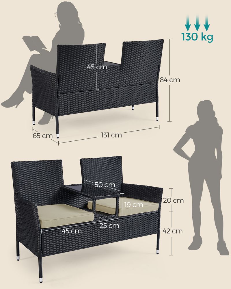 Garden chair - Garden furniture set - Balcony furniture - With Table - Soft seat - Black