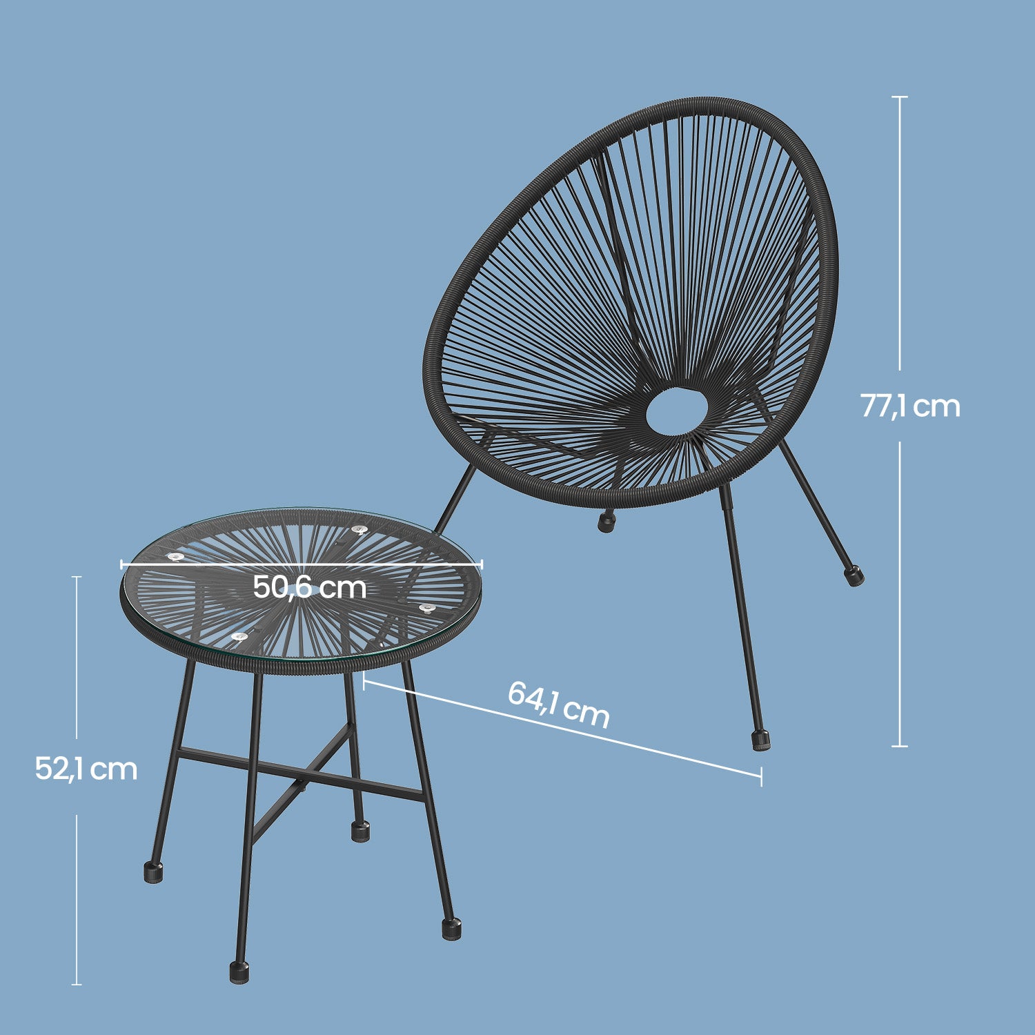 Balcony furniture set of 3 - garden set with 2 chairs and table