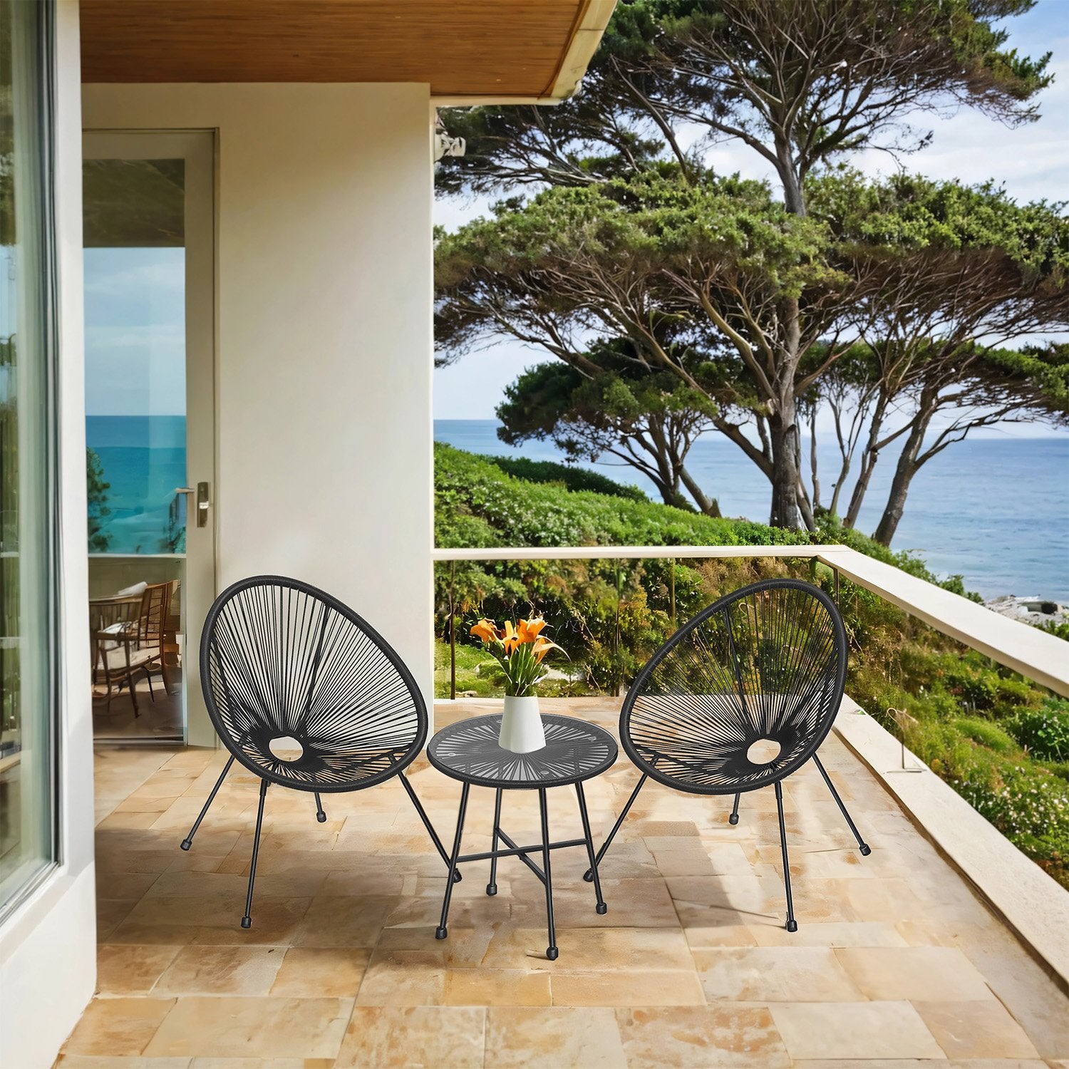Balcony furniture set of 3 - garden set with 2 chairs and table