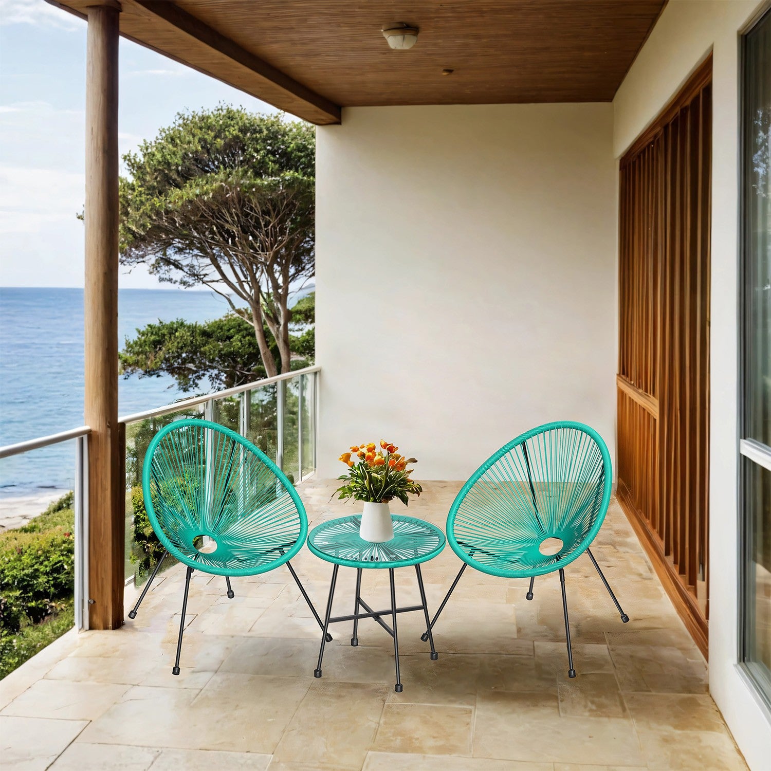 Balcony furniture set of 3 - garden set with 2 chairs and table