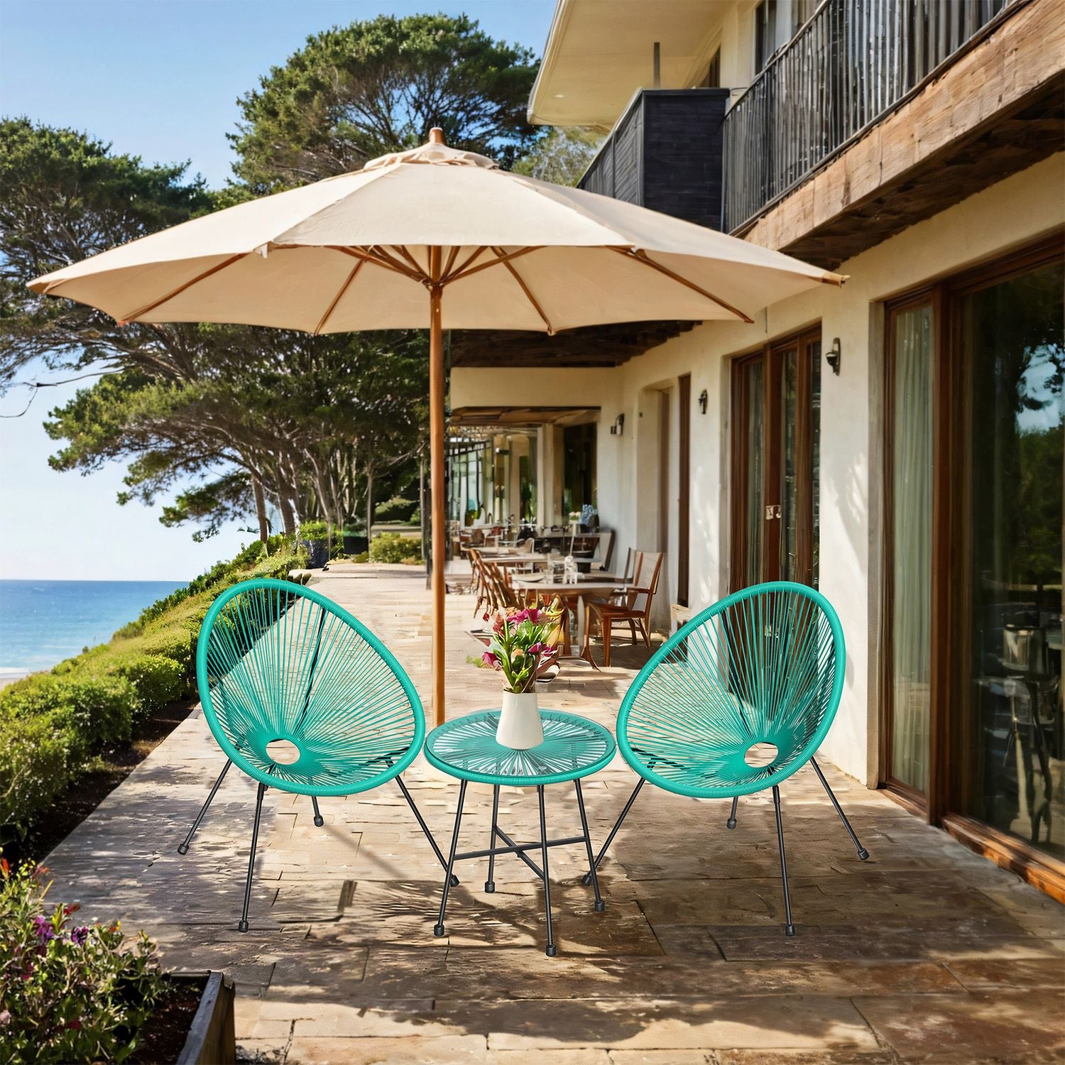 Balcony furniture set of 3 - garden set with 2 chairs and table