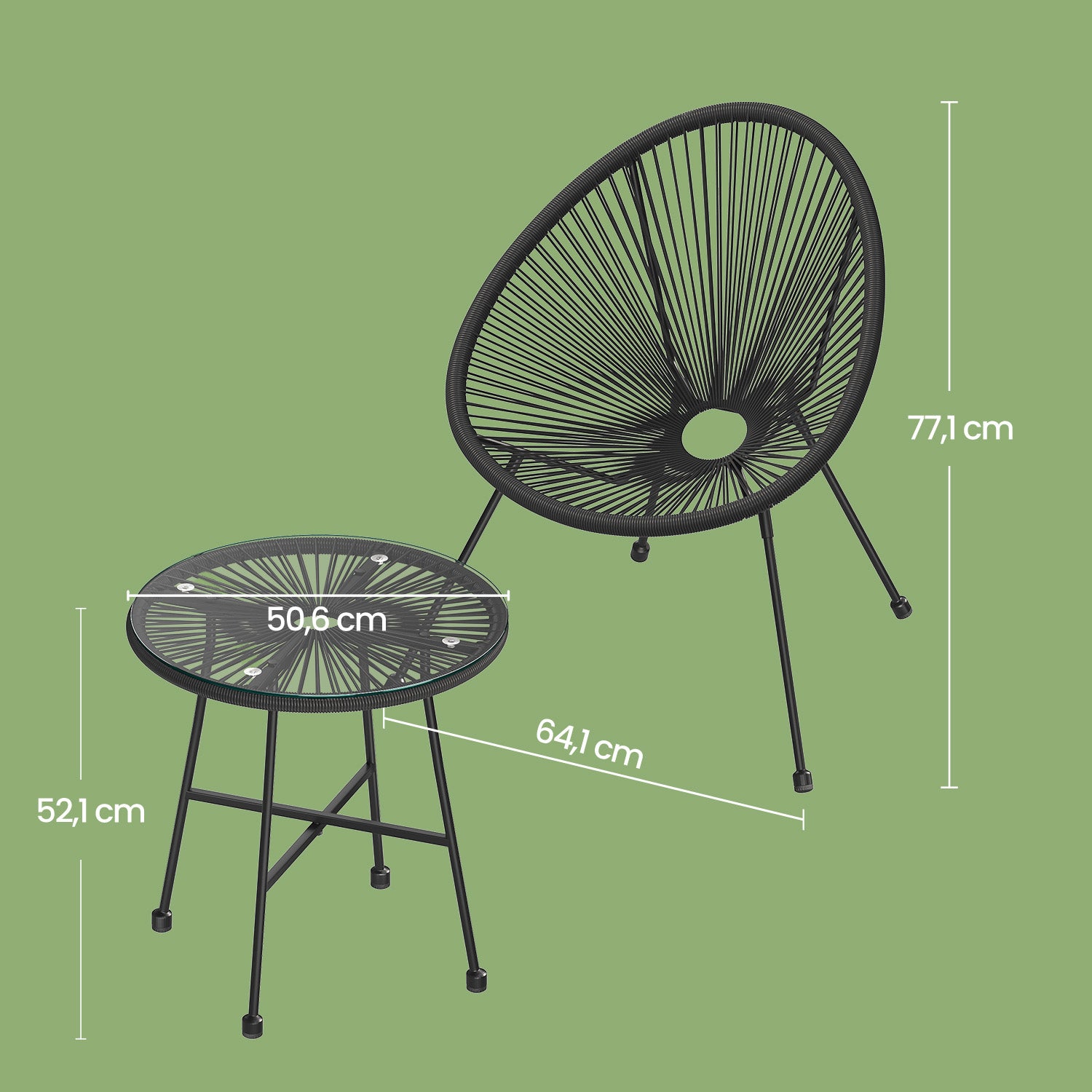 Balcony furniture set of 3 - garden set with 2 chairs and table