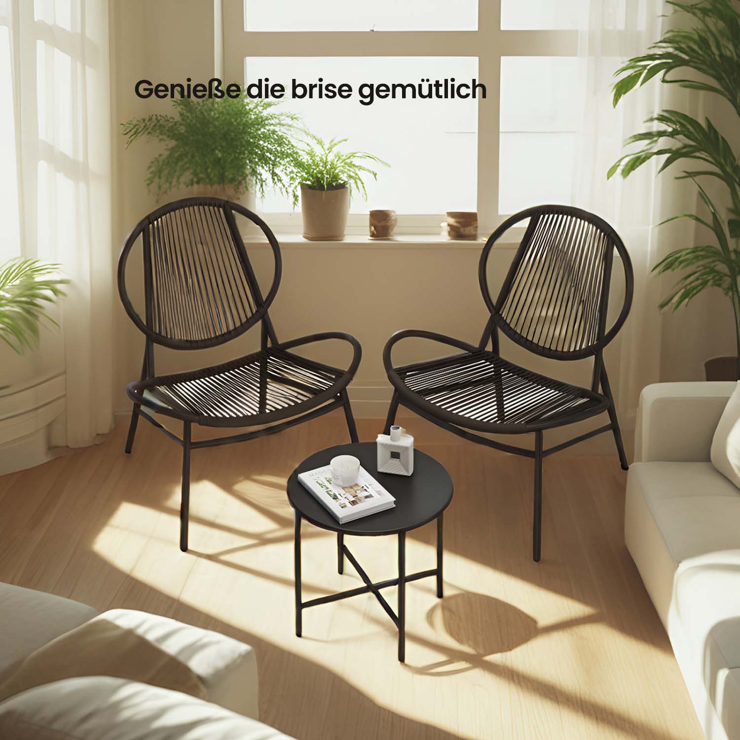 Balcony furniture set of 3 - garden set with table and 2 chairs, PE polyrotan