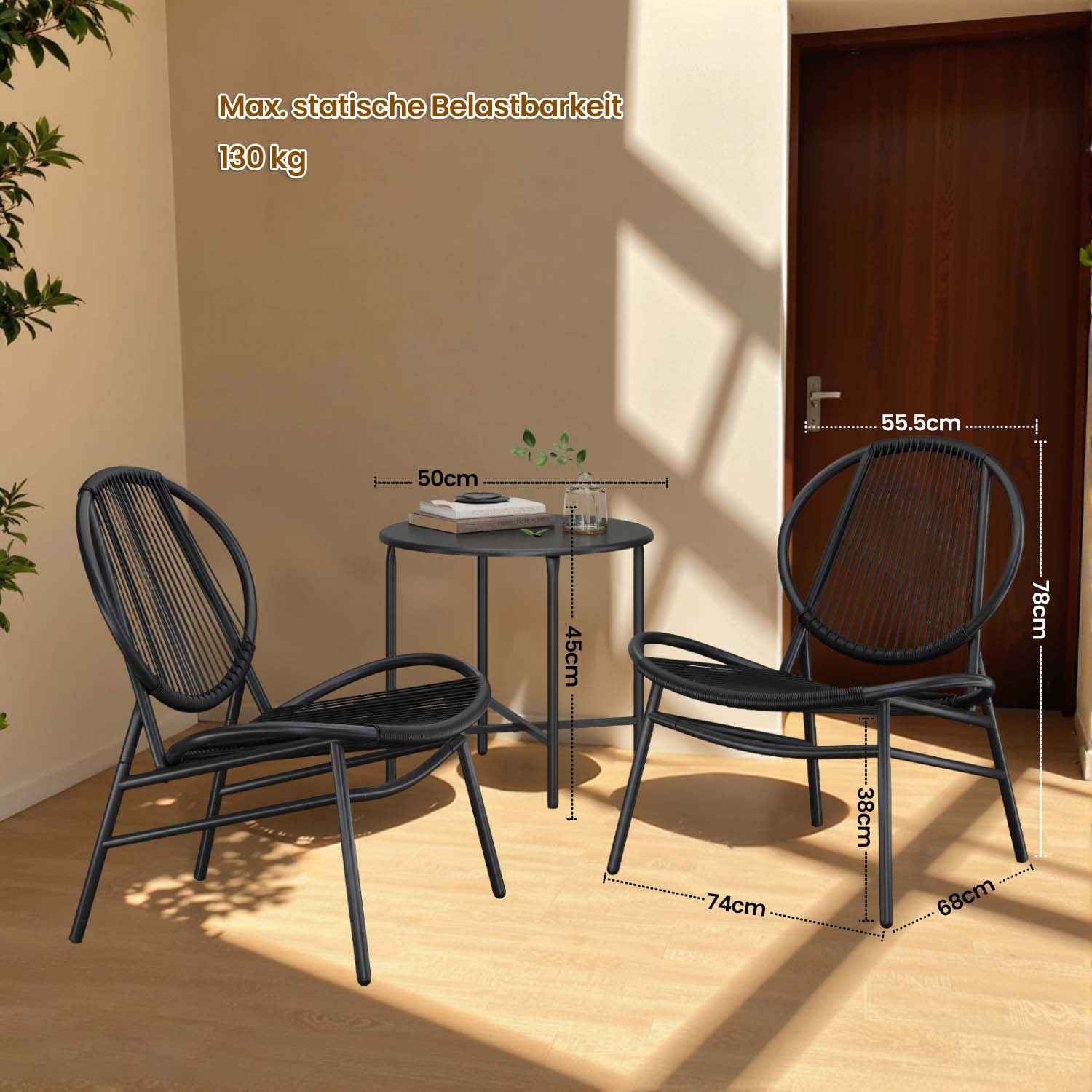 Balcony furniture set of 3 - garden set with table and 2 chairs, PE polyrotan