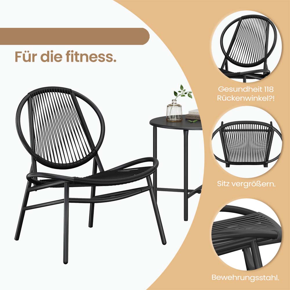 Balcony furniture set of 3 - garden set with table and 2 chairs, PE polyrotan