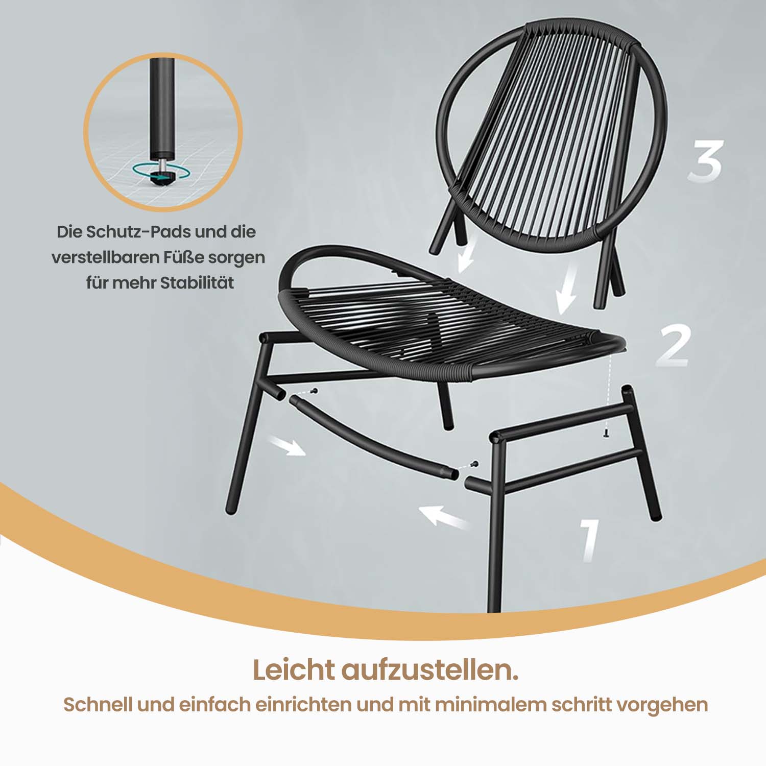 Balcony furniture set of 3 - garden set with table and 2 chairs, PE polyrotan