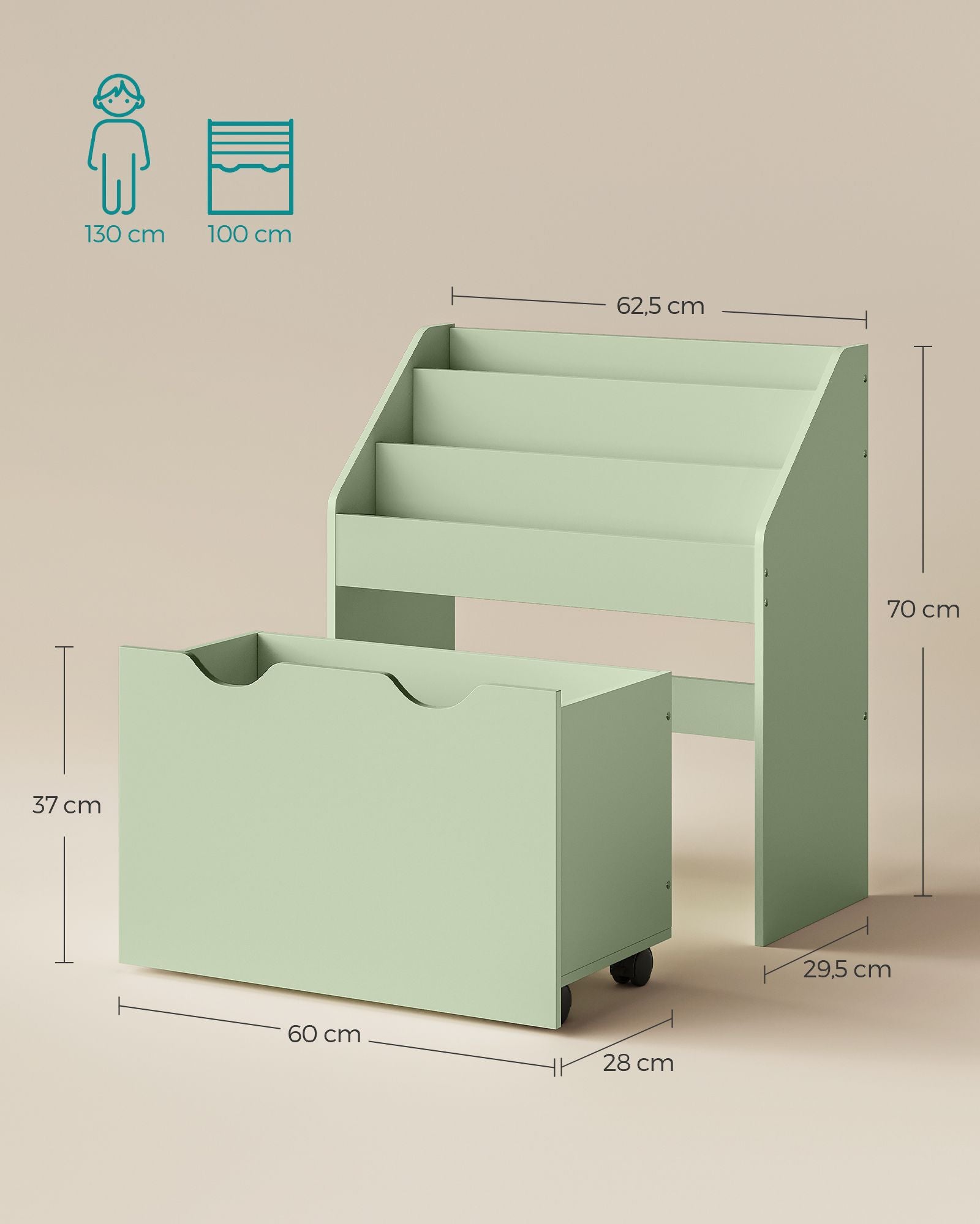 Bookcase - with 3 shelves and on wheels