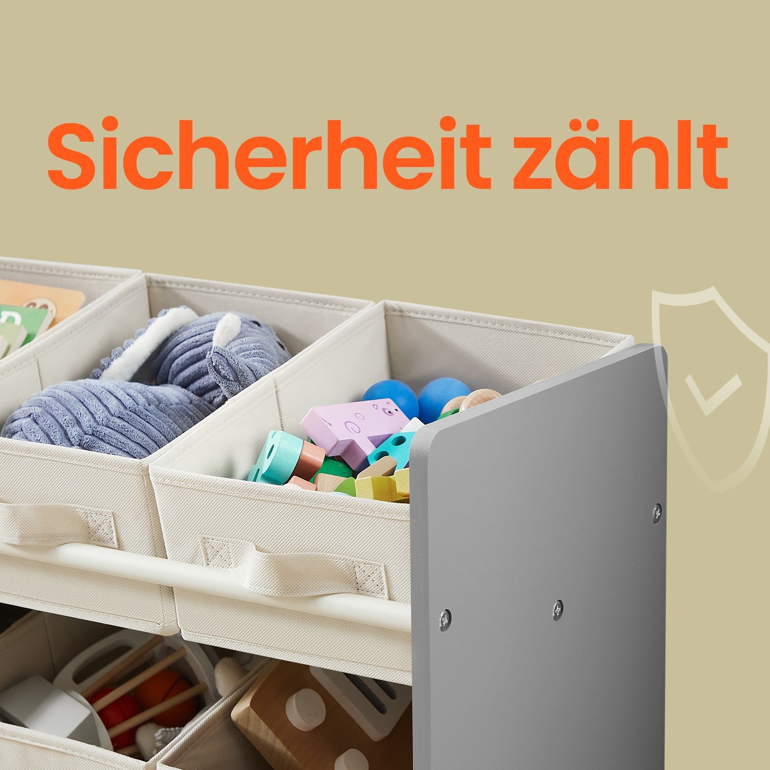 Bookcase with 9 fabric storage boxes - Organizer board with courses