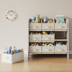 Bookcase with 9 fabric storage boxes - Organizer board with courses