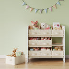 Bookcase with 9 fabric storage boxes - Organizer board with courses
