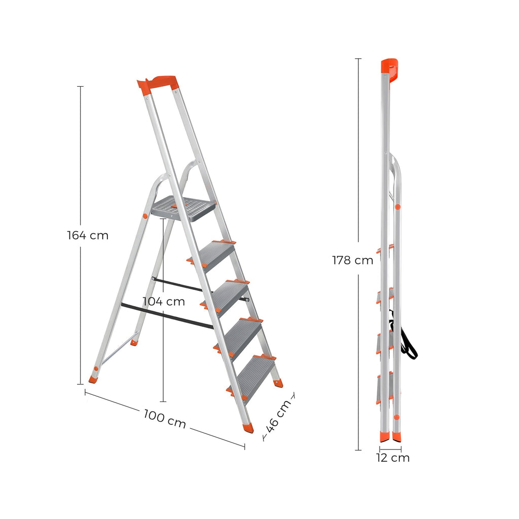 Ladder - Aluminum - Anti -slip - 5 steps - up to 150 kg load capacity