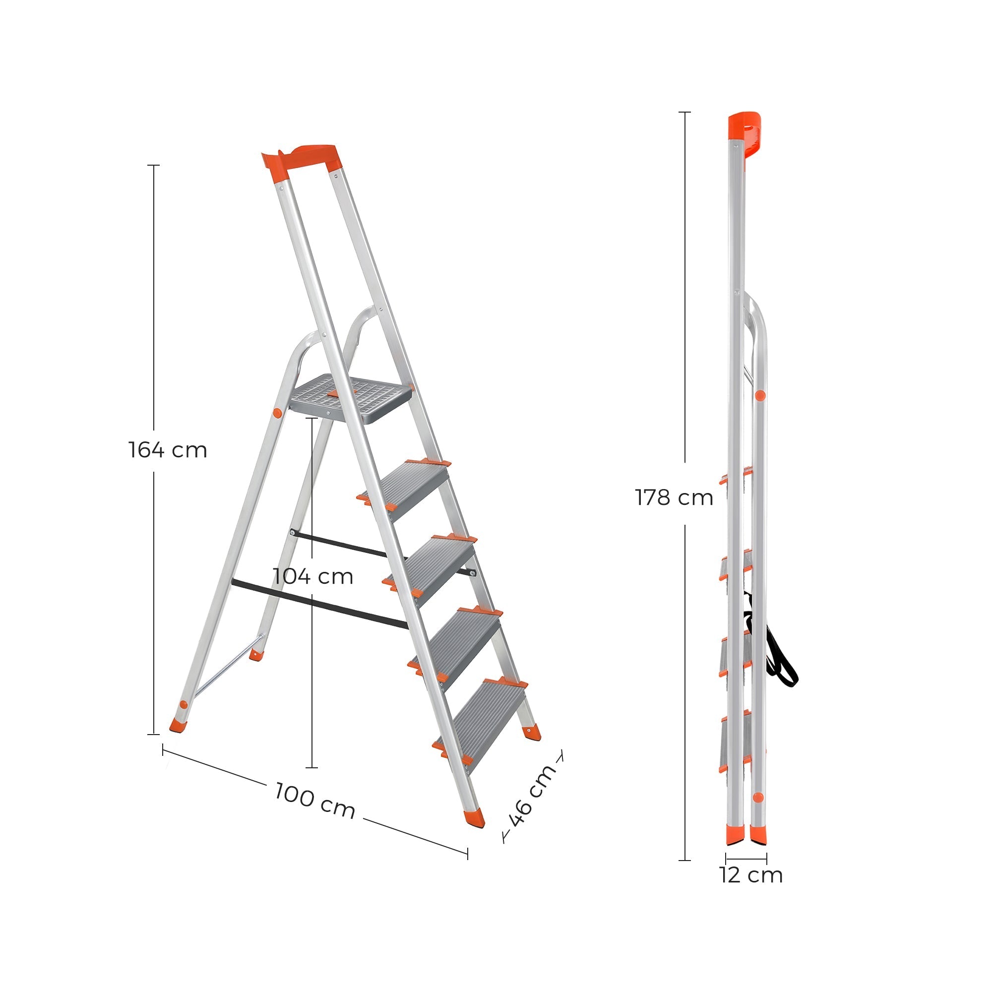 Ladder - Aluminum - Anti -slip - 5 steps - up to 150 kg load capacity