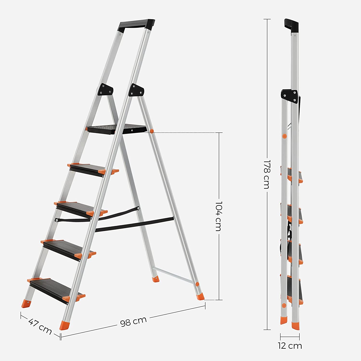 Stairladder - Foldable - 5 steps - Aluminum - up to 150 kg