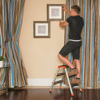 Ladder - Folding Ladder - 3 steps - Aluminum - Anti -slip - Taxable up to 150 kg - Orange / Silver