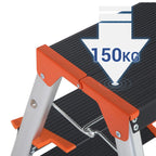 Ladder - Folding Ladder - 3 steps - Aluminum - Anti -slip - Taxable up to 150 kg - Orange / Silver