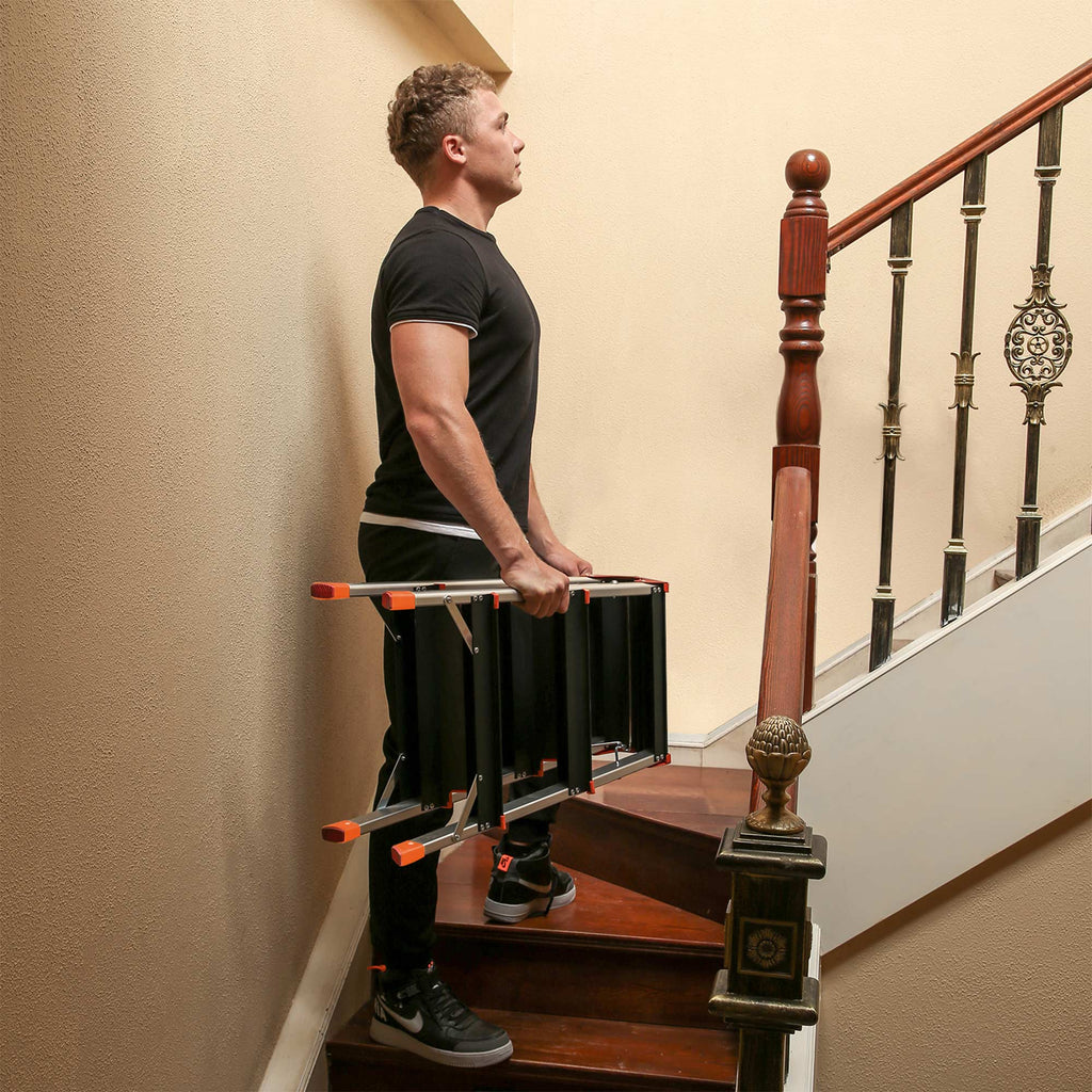Ladder - Folding Ladder - 3 steps - Aluminum - Anti -slip - Taxable up to 150 kg - Orange / Silver