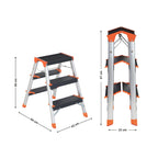 Ladder - Folding Ladder - 3 steps - Aluminum - Anti -slip - Taxable up to 150 kg - Orange / Silver