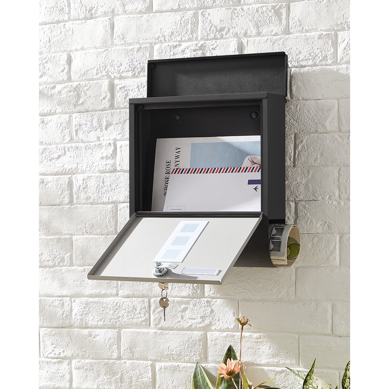 Wall letterbox - Letterbox - With Newspaper box and nameplate - With lock - Silver Black