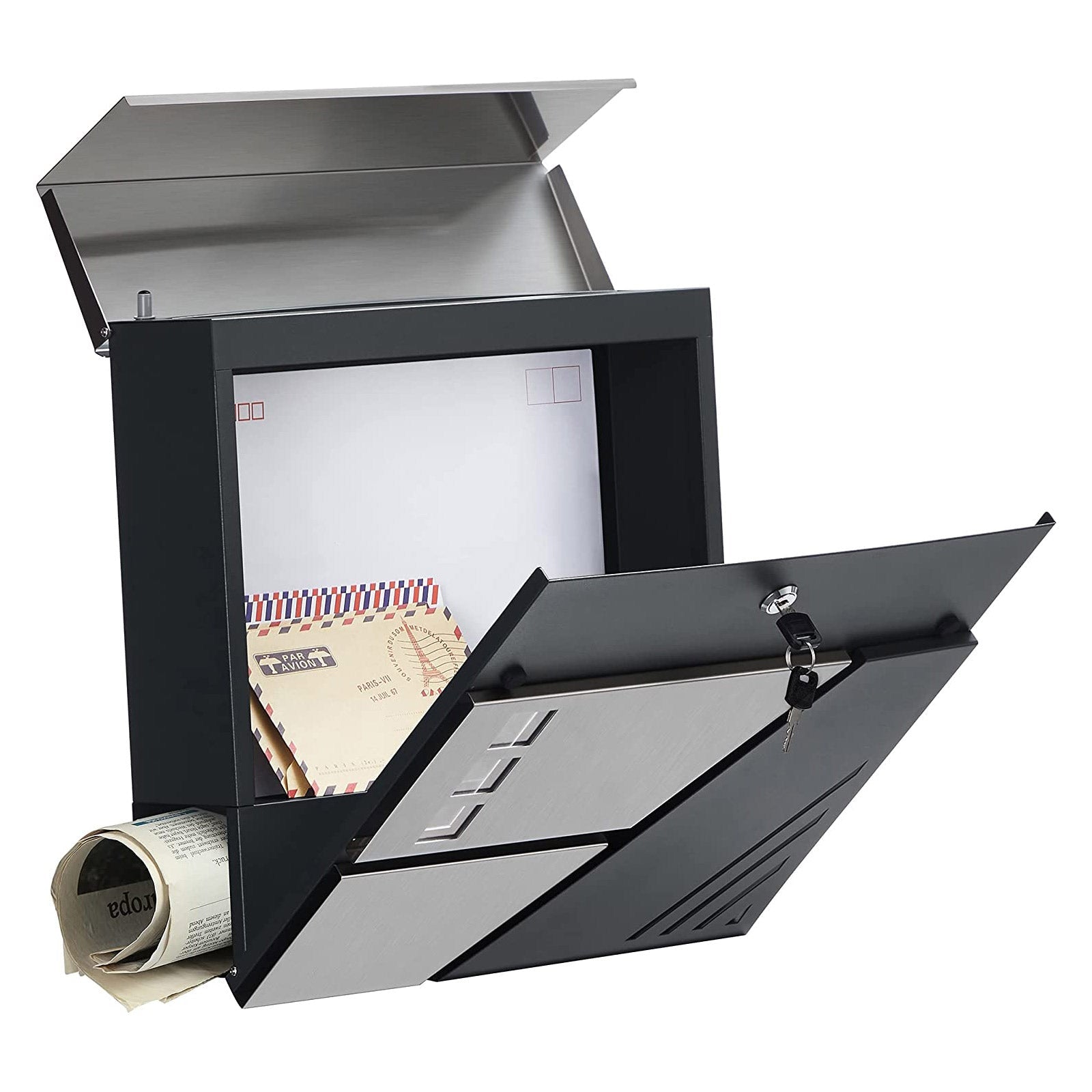 Mailbox - Wall bus - With window - Stainless steel - Silver / Anthracite