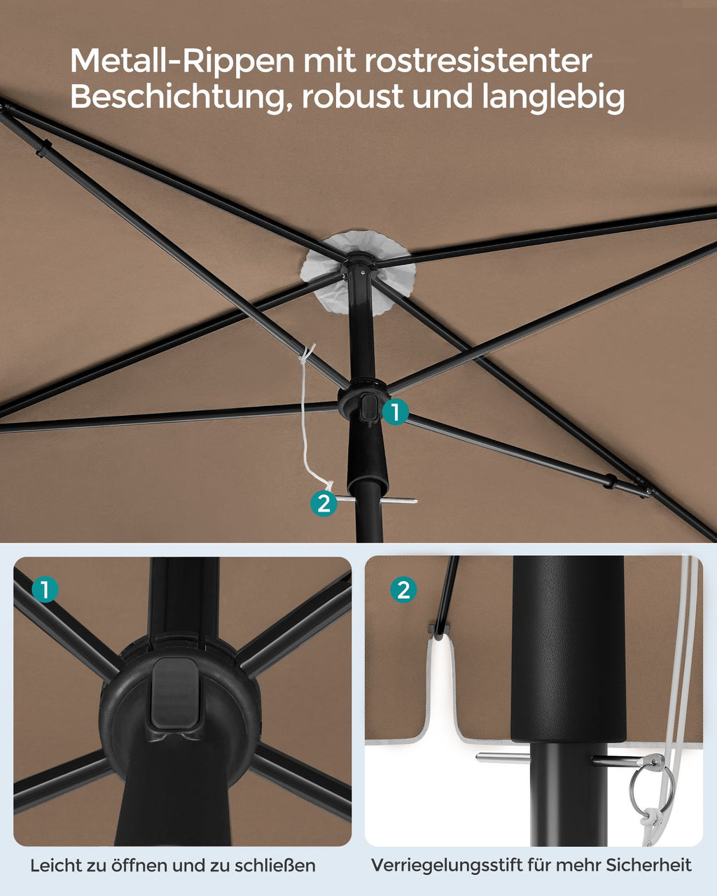 Parasol 200 x 125 cm foldable and adjustable in height