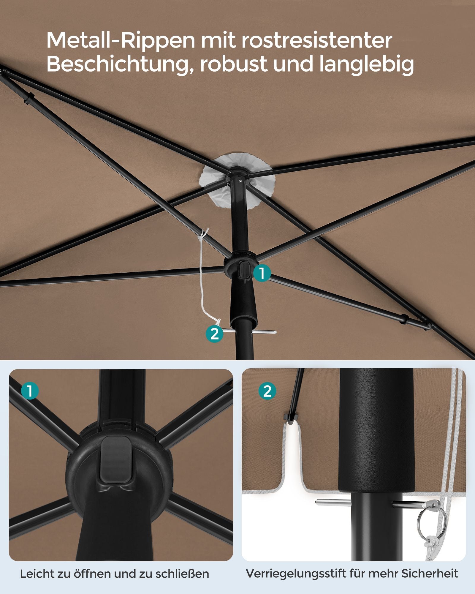 Parasol 200 x 125 cm foldable and adjustable in height