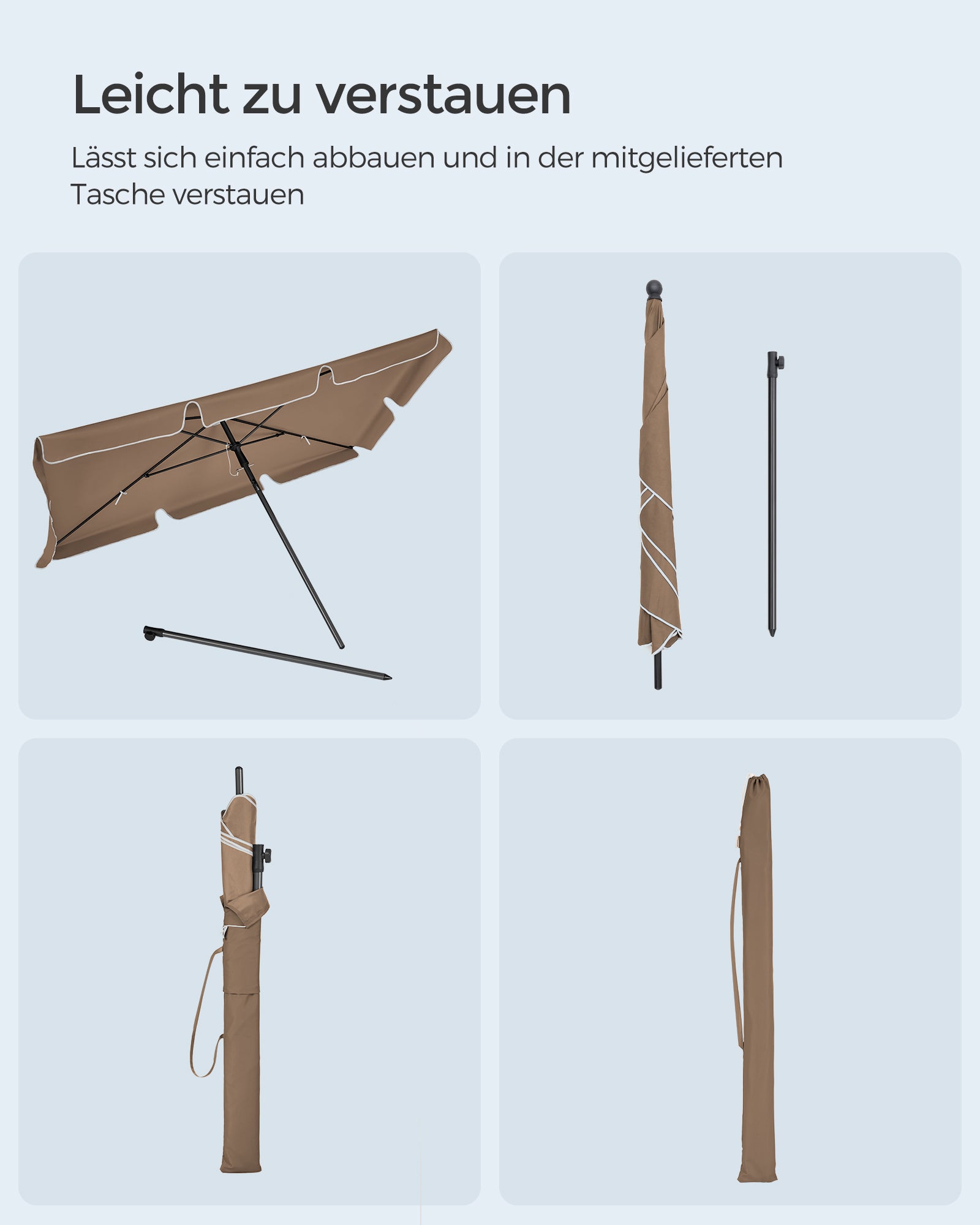 Parasol 200 x 125 cm foldable and adjustable in height